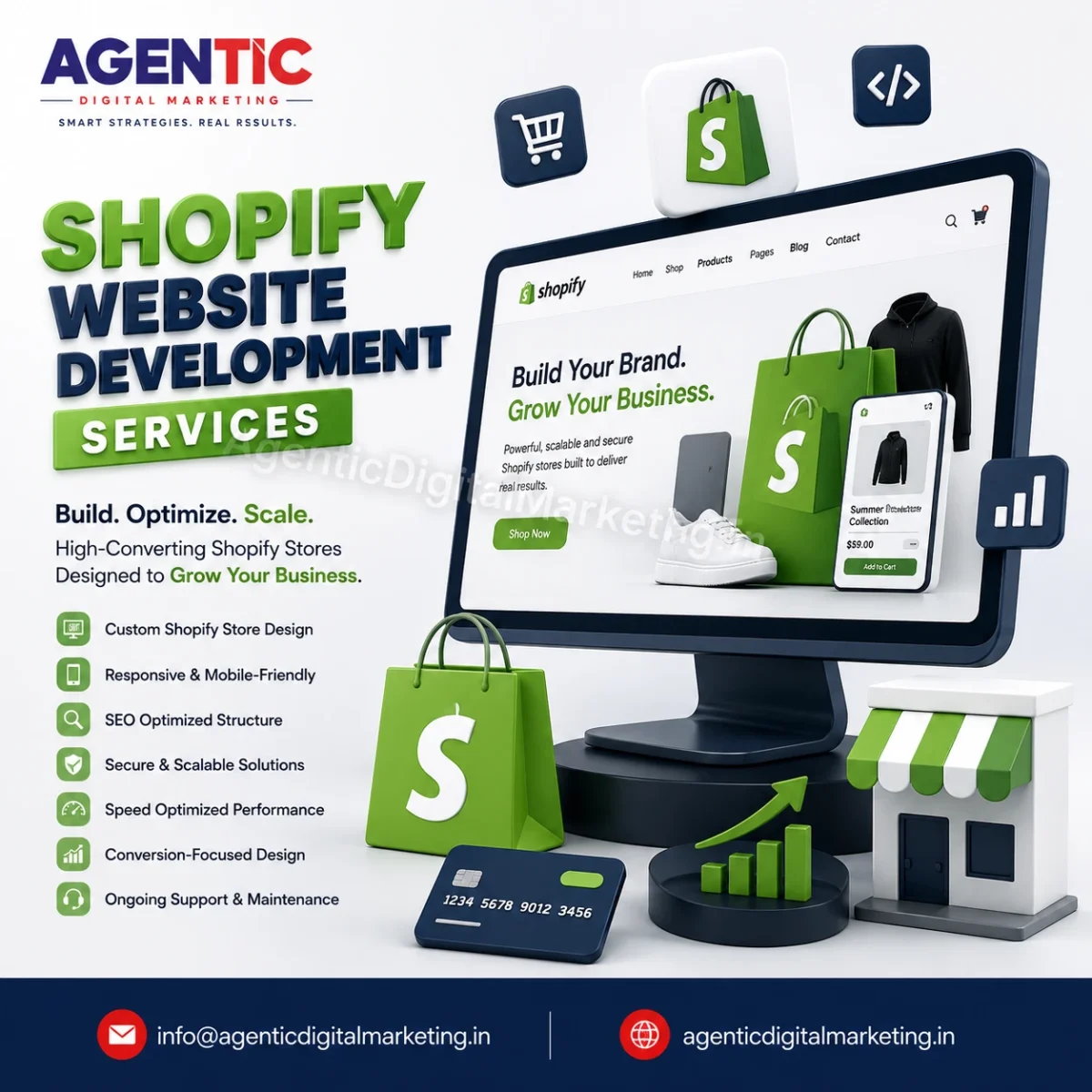 3D Shopify Website Development Services image by Agentic Digital Marketing Agency with ecommerce store design and SEO optimization