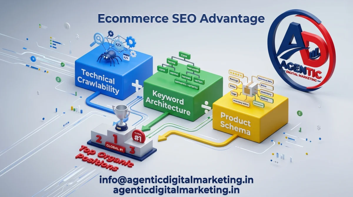 Online Ecommerce Website Agency In Surat displaying a clean 3D website siloing architecture from homepage to products.