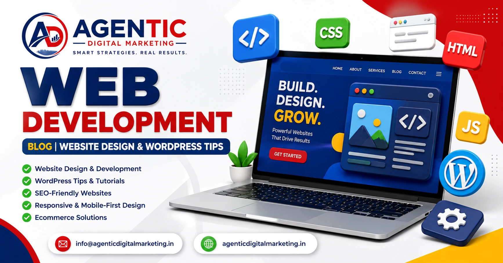 3D visualization of web development, WordPress design, and digital marketing services by Agentic Digital Marketing Agency in Surat.